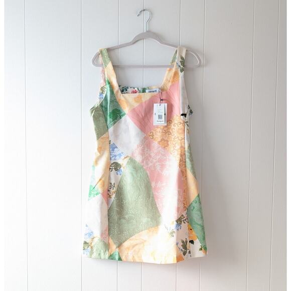 NWT Desigual Peton Short Floral Patch Print Sleeveless Slim Fit Dress, size L - Picture 1 of 9